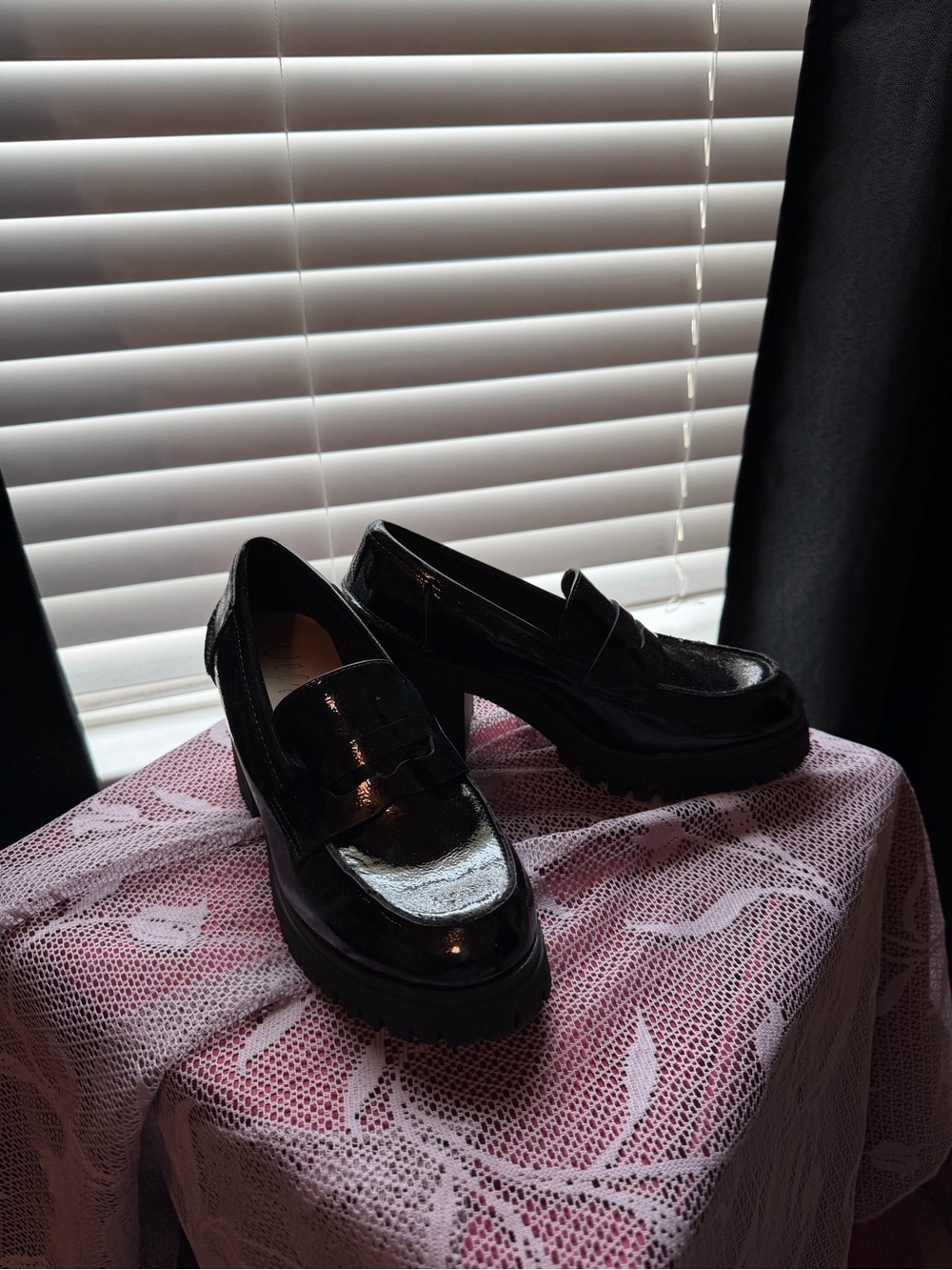 Wild Pair Black Patent Platform Penny Loafers